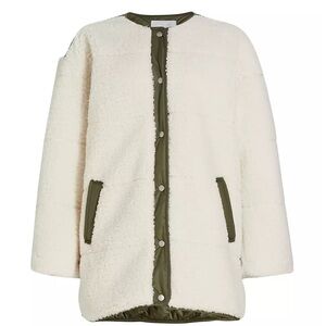 FRAME Oversized Army Liner faux Sherpa jacket size M cream/green